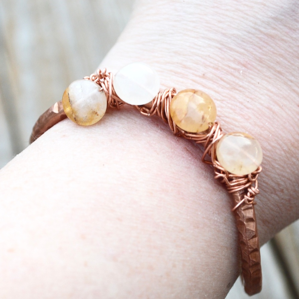 Agate Gemstone Solid Copper Cuff Bracelet Artisan - Picture 5 of 6